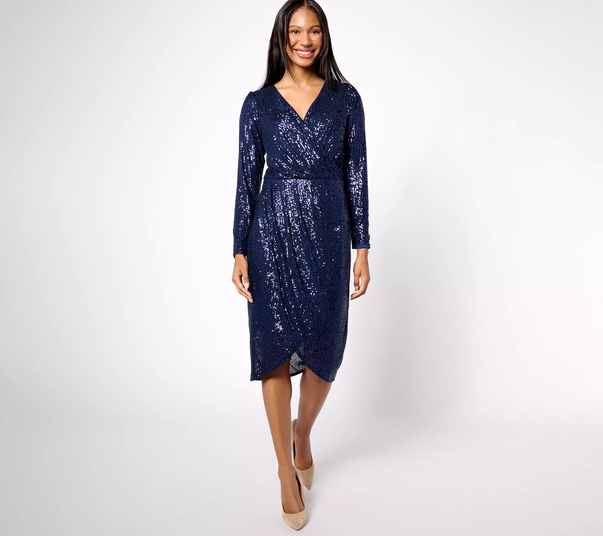 "As Is" Isaac Mizrahi Live! Regular Always Isaac Sequin Wrap Dress