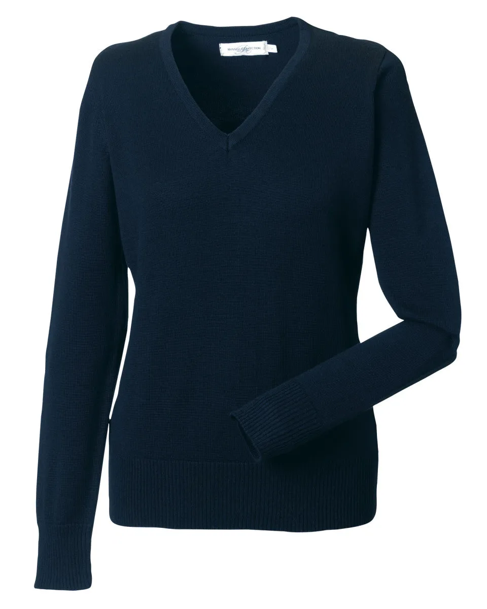 710F Russell Collection Ladies' V-Neck Knitted Pullover