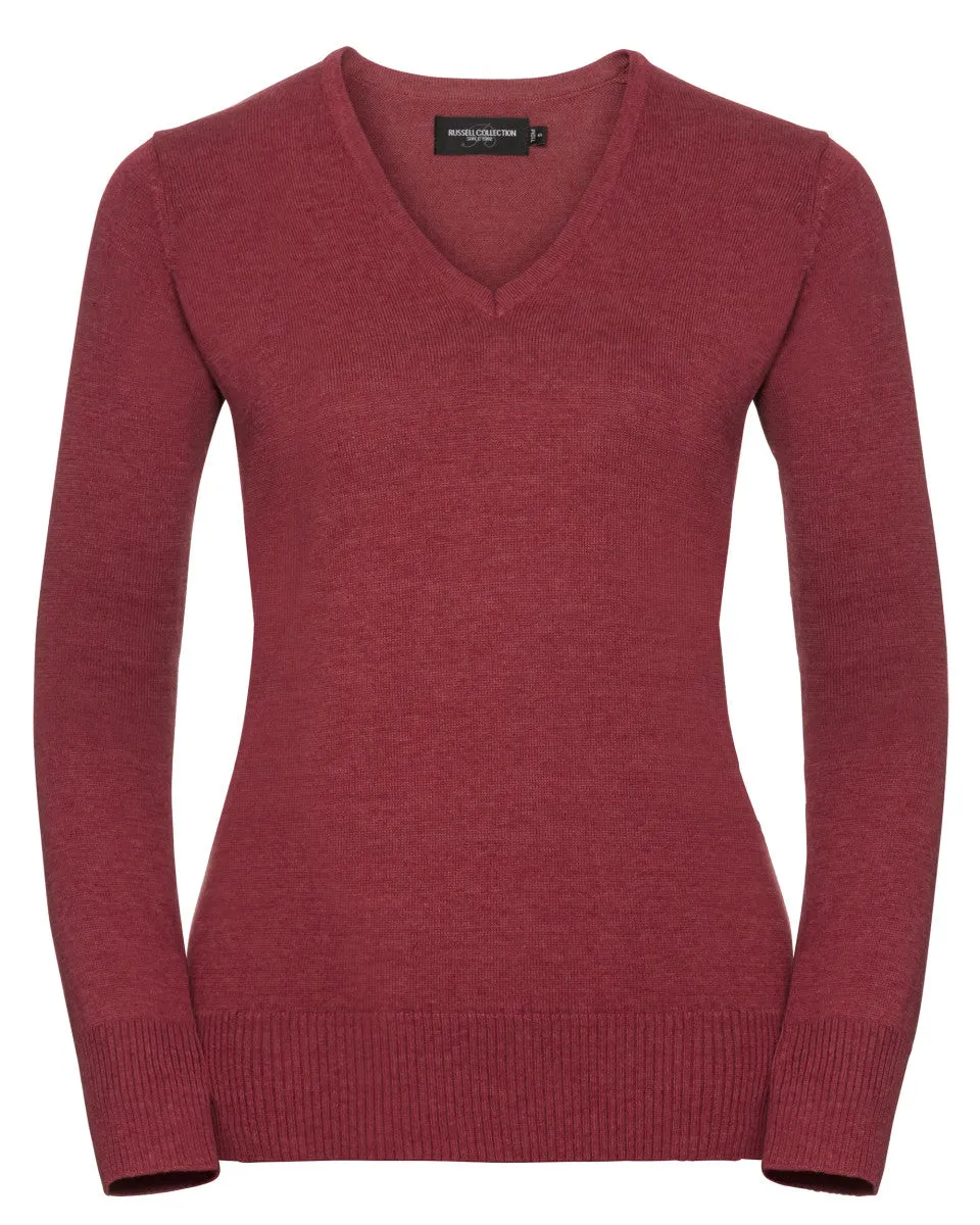 710F Russell Collection Ladies' V-Neck Knitted Pullover