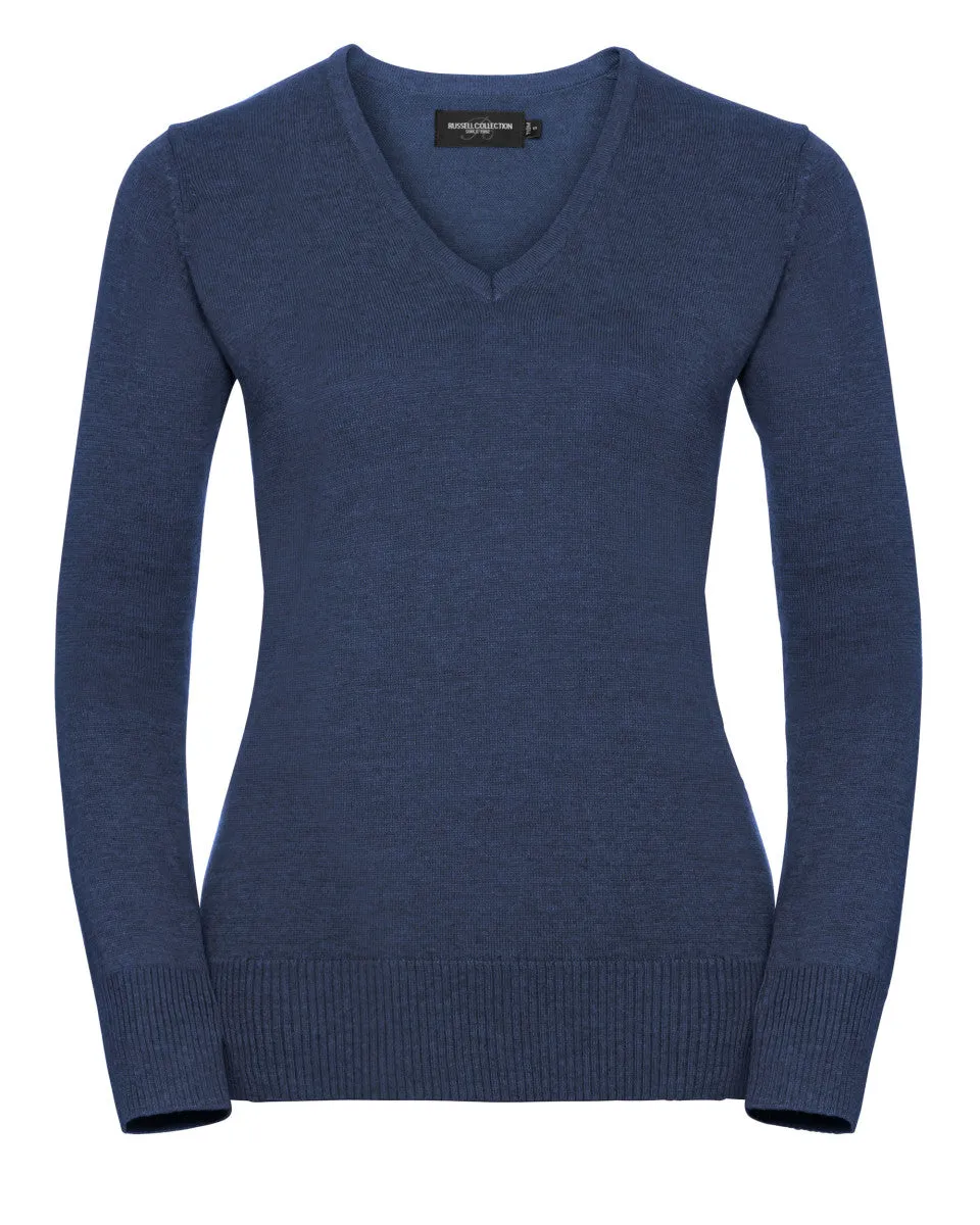 710F Russell Collection Ladies' V-Neck Knitted Pullover