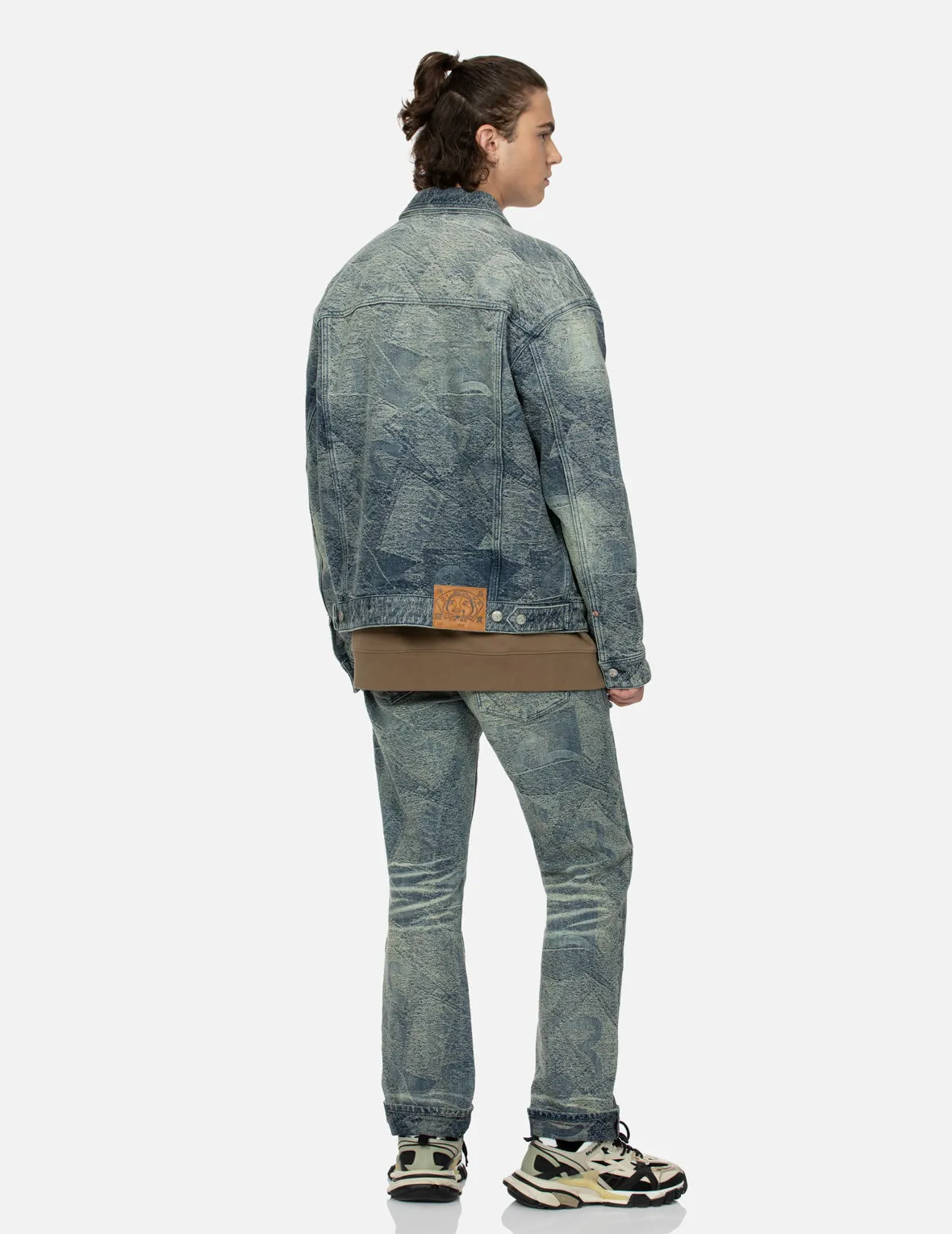 Allover Pocket Print and Seagull Embroidery Loose Fit Denim Jacket