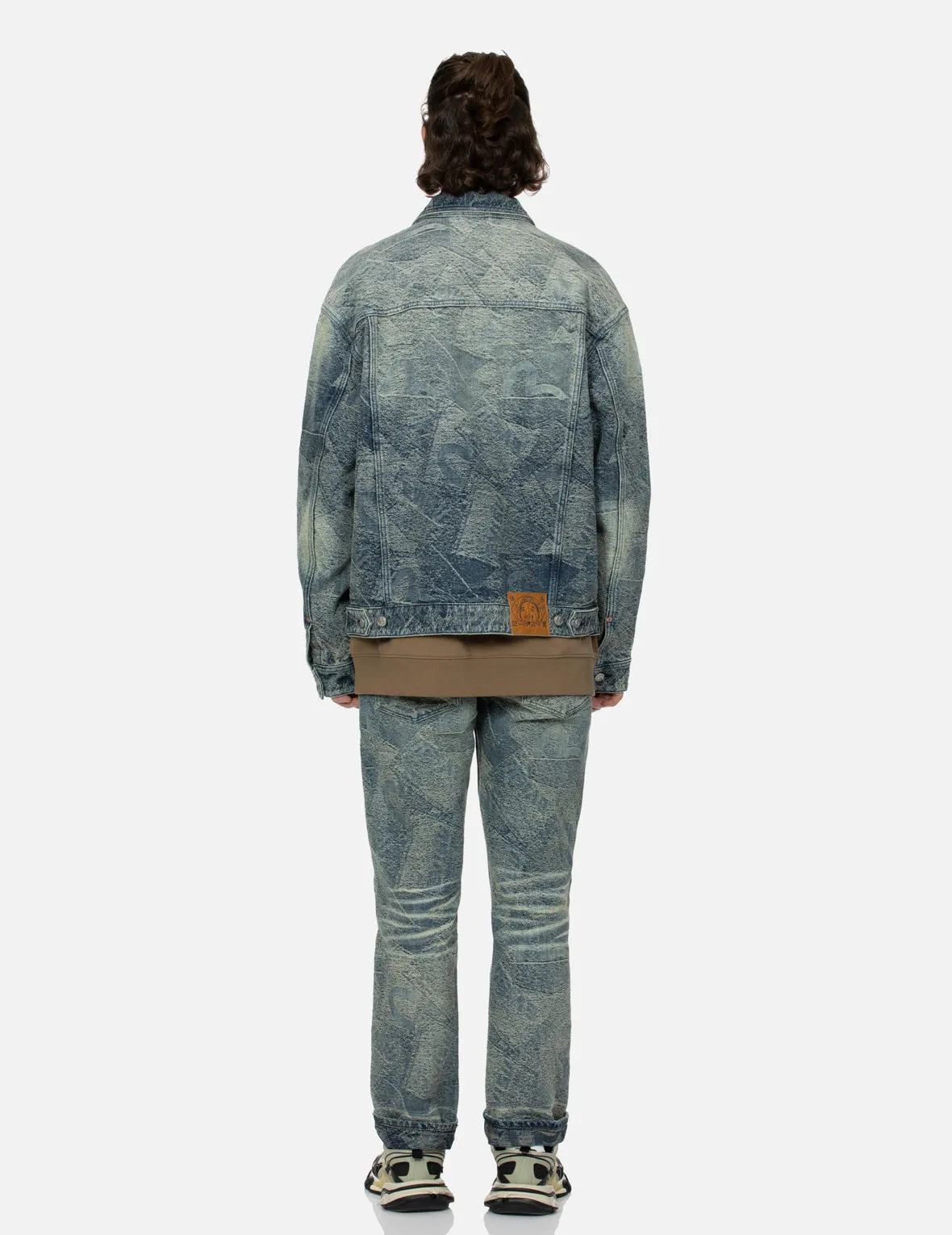 Allover Pocket Print and Seagull Embroidery Loose Fit Denim Jacket