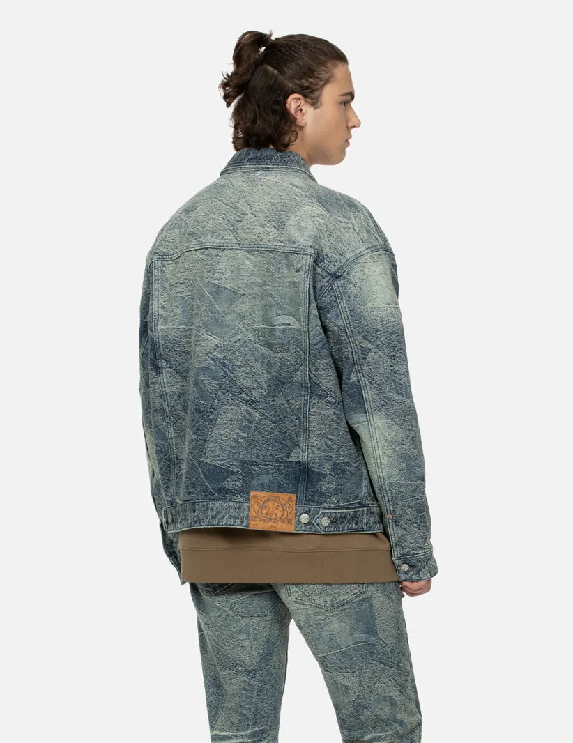 Allover Pocket Print and Seagull Embroidery Loose Fit Denim Jacket