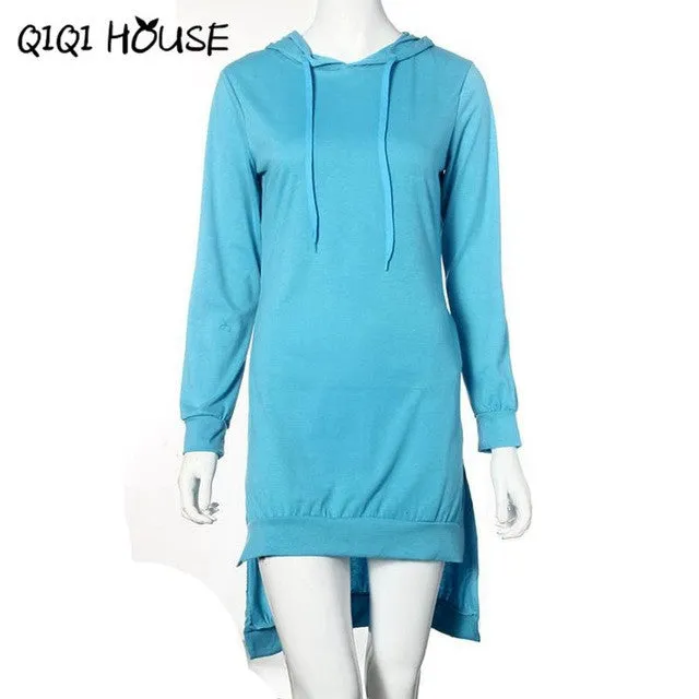 Autumn 2016 Women Hooded Sweatshirt Dress Loose Casual Long Sleeve Irregular Pullover Pockets Vestidos Casuales De Mujer#C818 SM