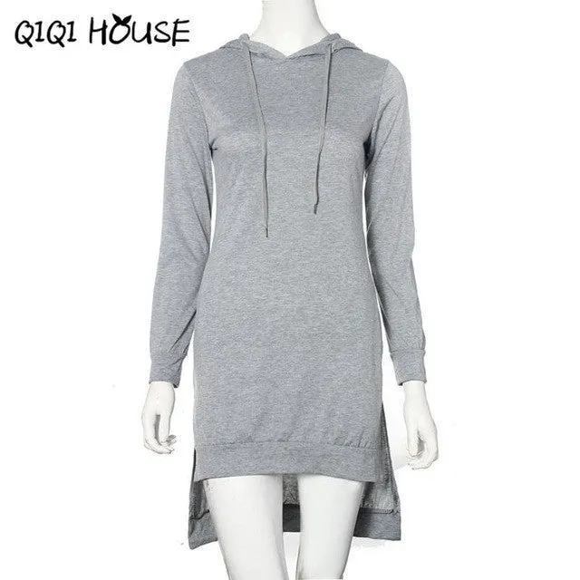 Autumn 2016 Women Hooded Sweatshirt Dress Loose Casual Long Sleeve Irregular Pullover Pockets Vestidos Casuales De Mujer#C818 SM