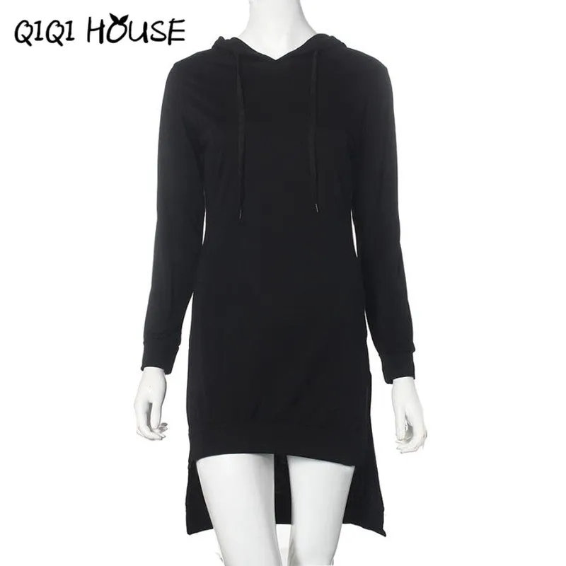 Autumn 2016 Women Hooded Sweatshirt Dress Loose Casual Long Sleeve Irregular Pullover Pockets Vestidos Casuales De Mujer#C818 SM