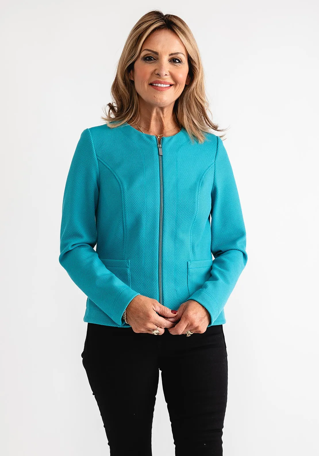 Barbara Lebek Zip Up Waffle Jacket, Turquoise