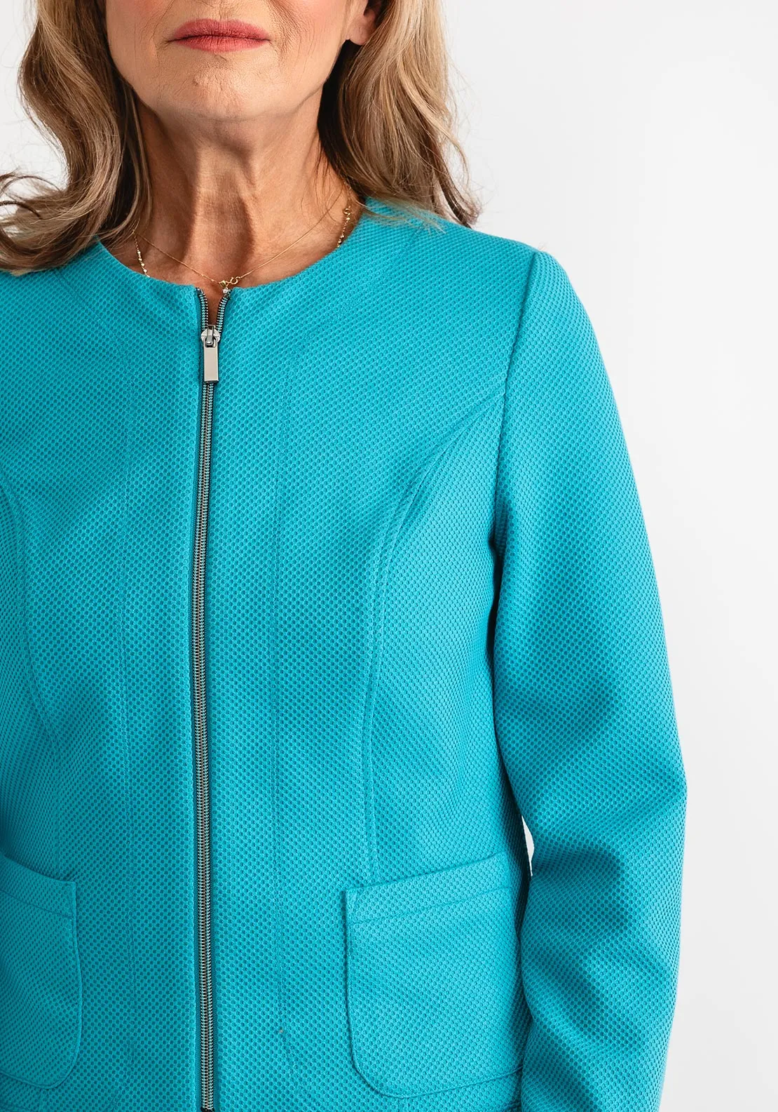 Barbara Lebek Zip Up Waffle Jacket, Turquoise