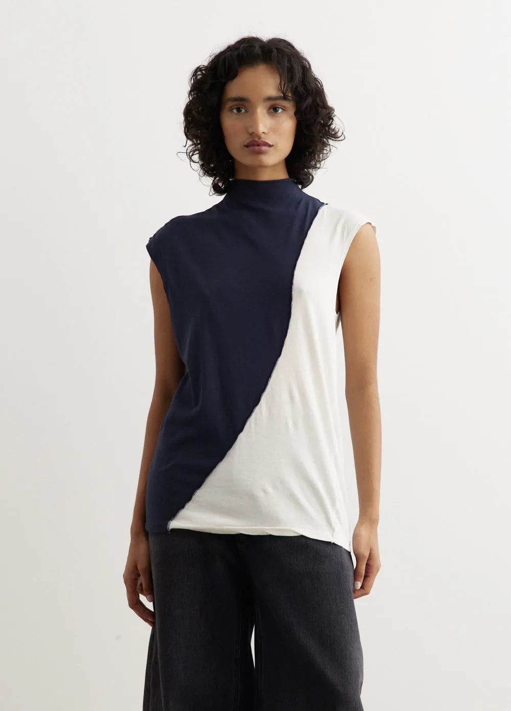 Bassike -  Contrast Raised Neck Tank - Tank