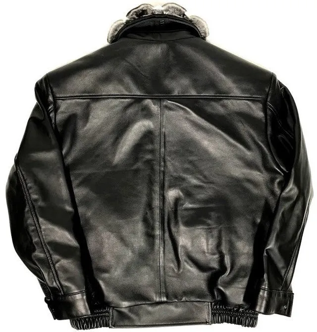 Black Lambskin Jacket With Chinchilla Collar & Alligator/Stingray Trimming Style #2075