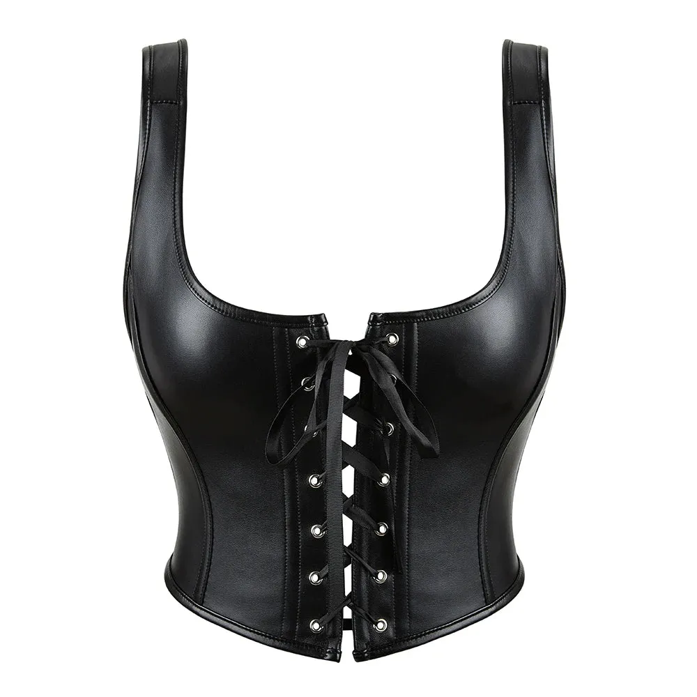 Black Leather Sleeveless Crop Top