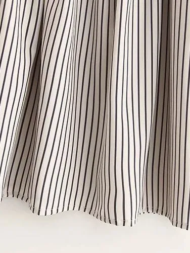 Black White Line Stripes Cold Shoulder Sleeveless Top