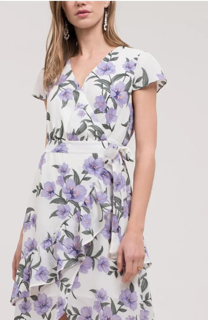 Blu Pepper White Floral Print Tulip Hem Maxi Wrap Dress