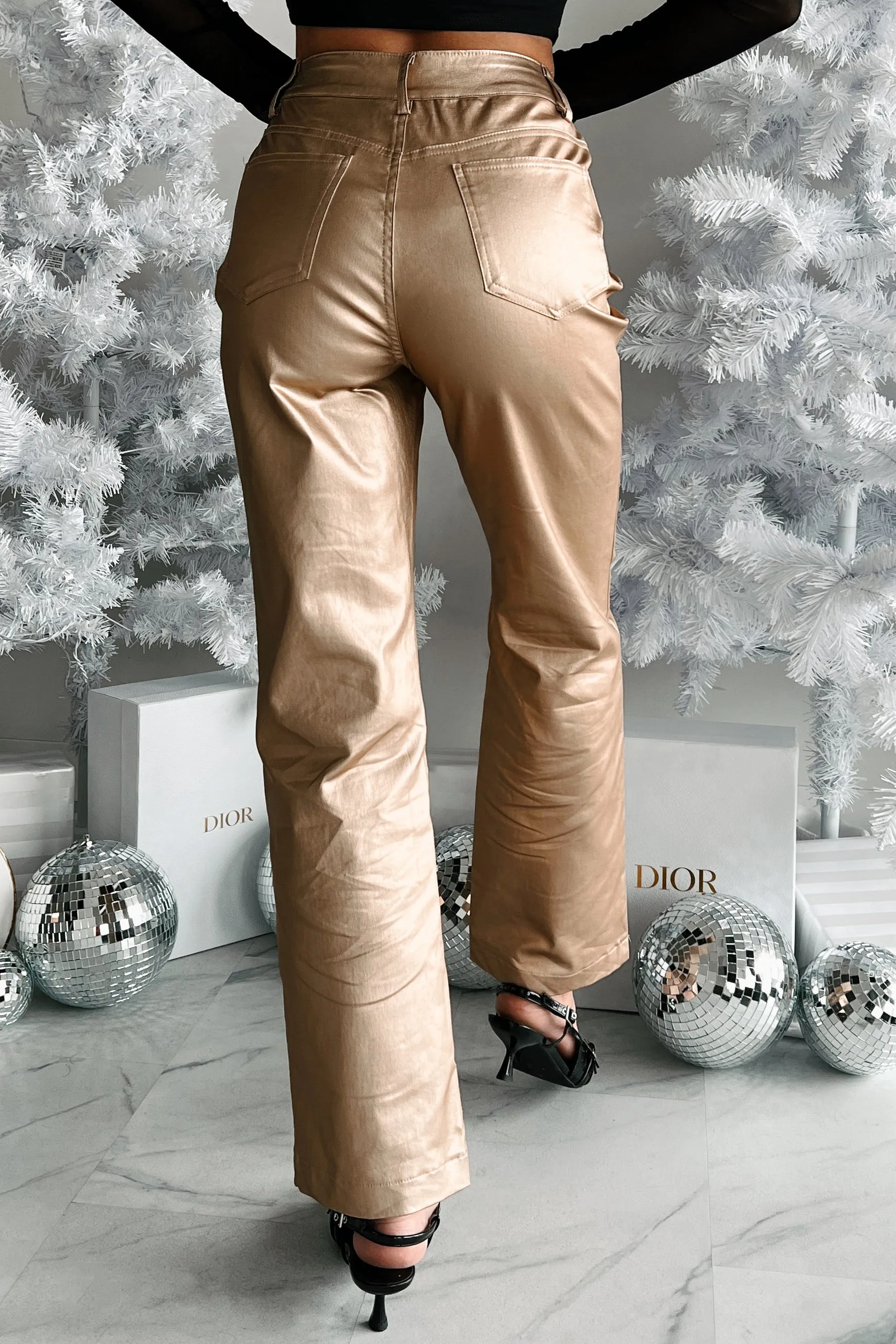 Cameras Flashing Metallic Straight Leg Pants (Gold)