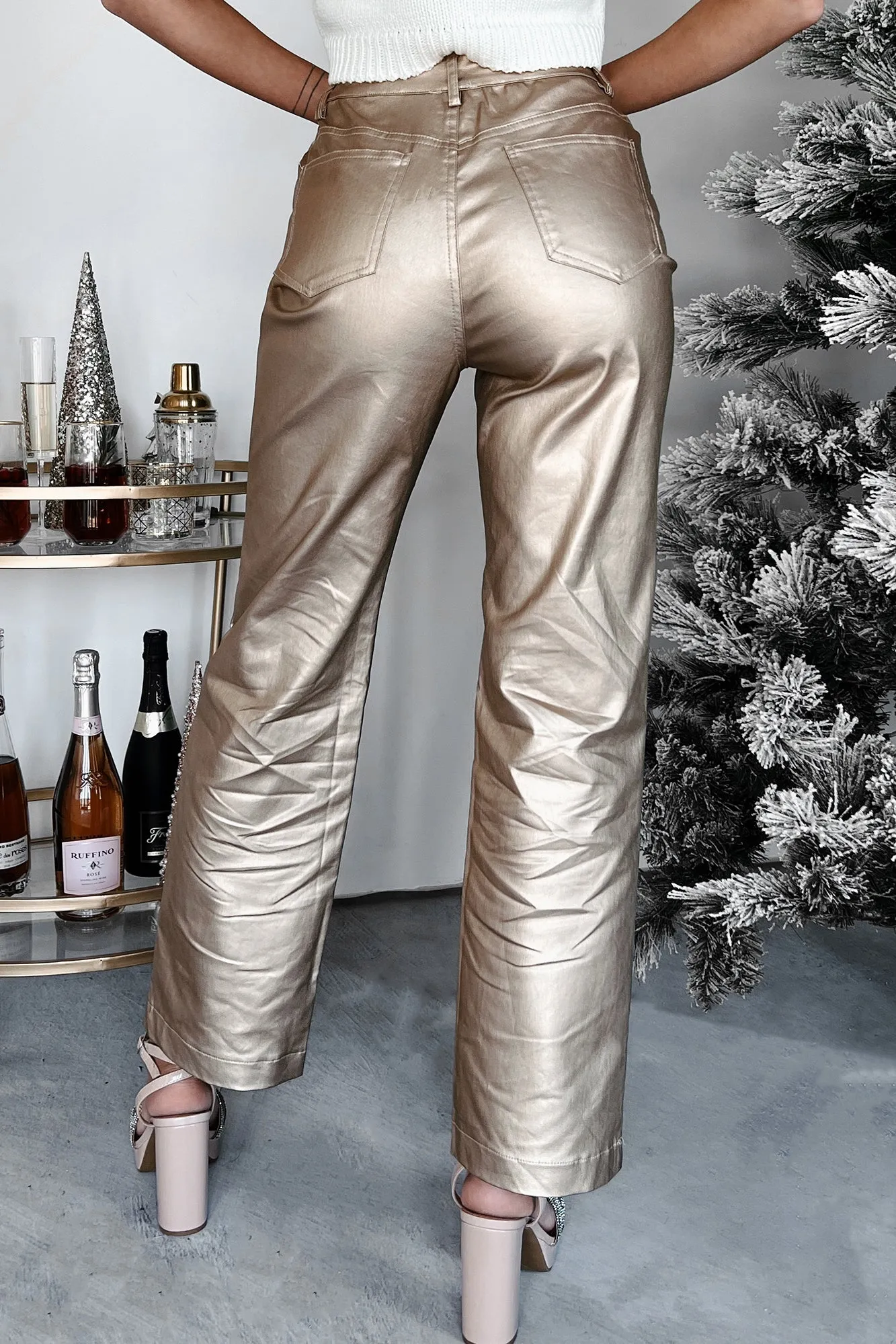 Cameras Flashing Metallic Straight Leg Pants (Gold)