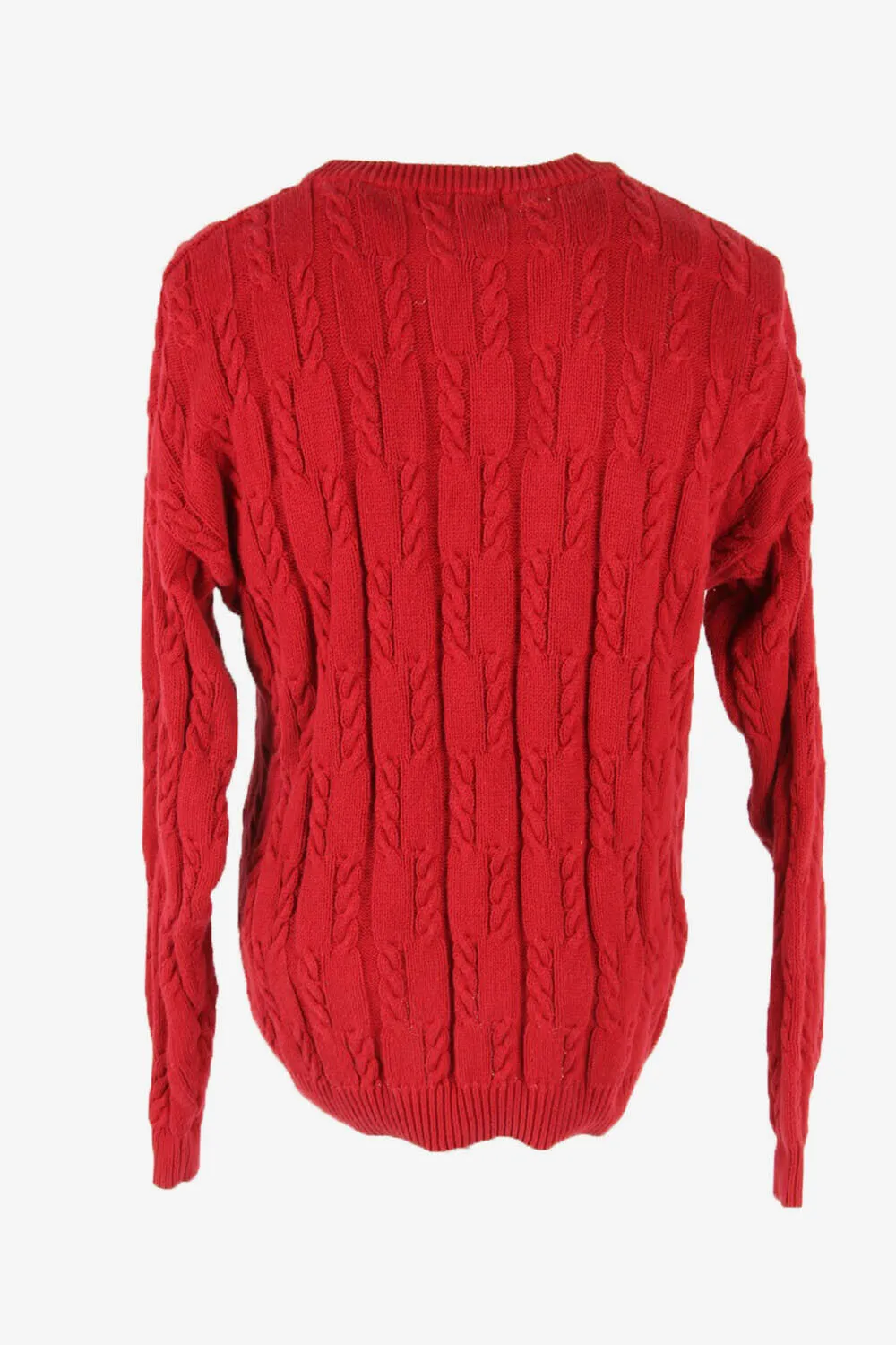 Champs Cable Knit Jumper Vintage Crew Neck Pullover 90s Red Size M - Pepper Tree London