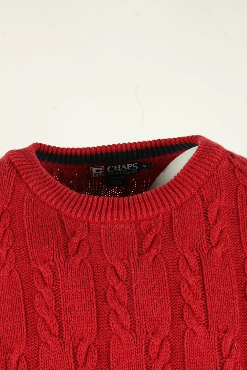 Champs Cable Knit Jumper Vintage Crew Neck Pullover 90s Red Size M - Pepper Tree London