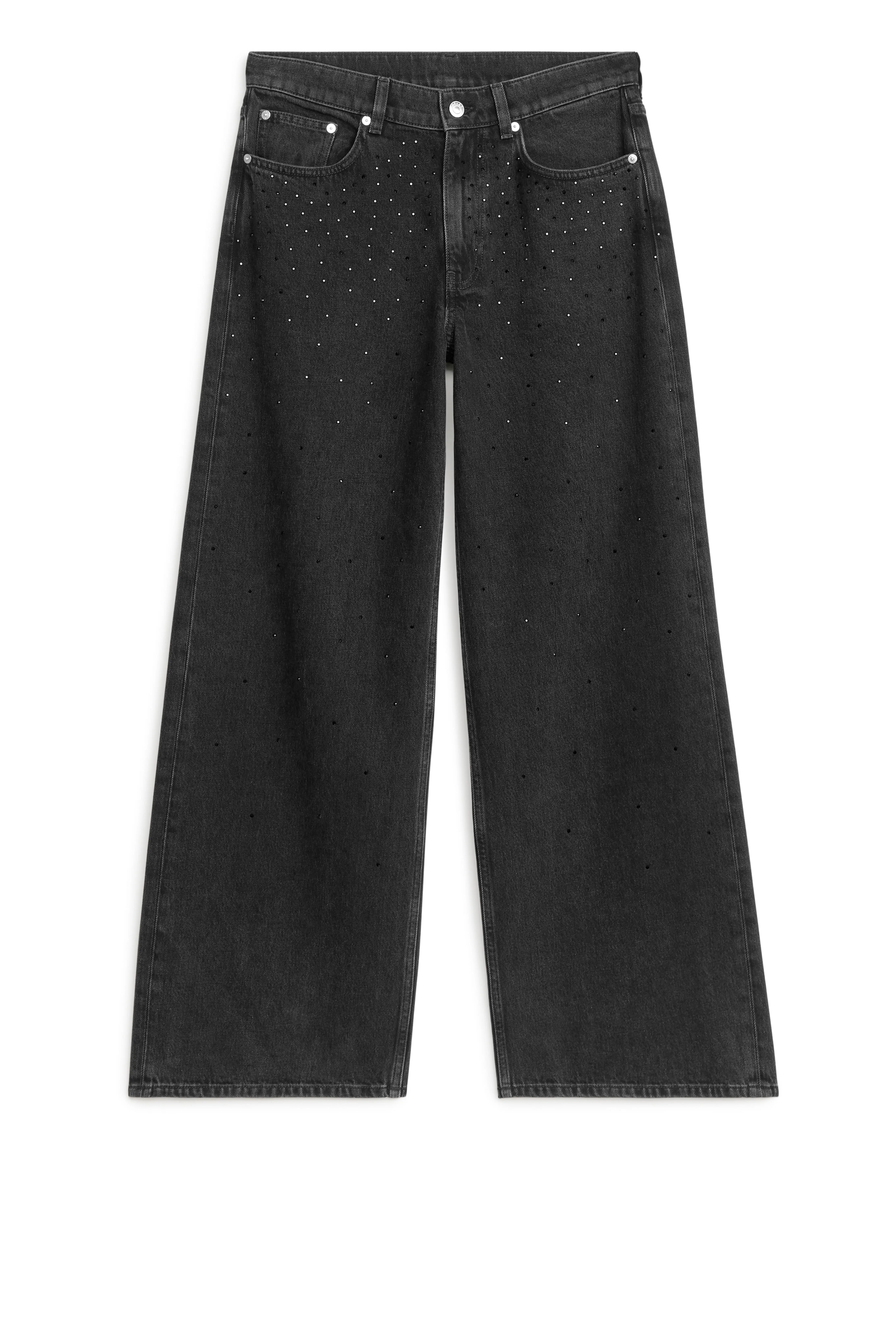 CLOUD Rhinestone Loose Jeans - Low waist - Long - Black - Ladies | H&M GB