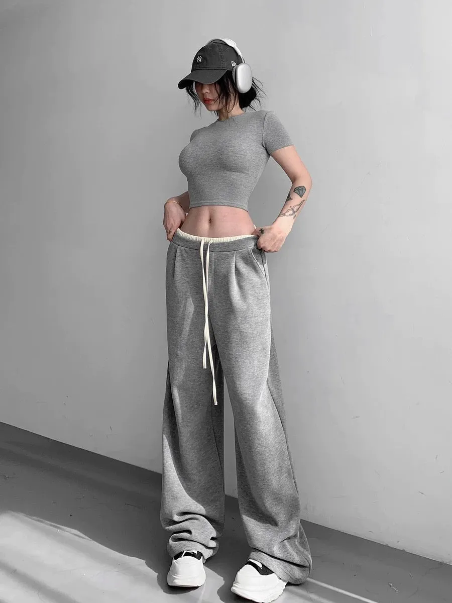 Contrast color splicing casual straight-leg sweatpants for women 2024 spring and autumn new high-waisted slimming versatile spor