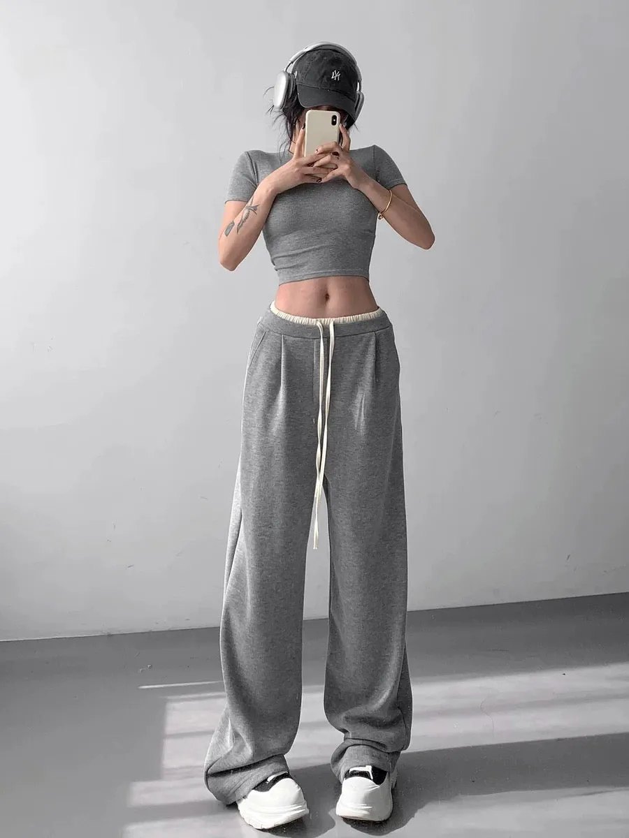 Contrast color splicing casual straight-leg sweatpants for women 2024 spring and autumn new high-waisted slimming versatile spor