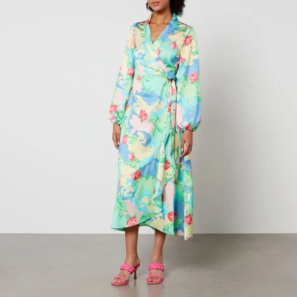 Cras Laracras Printed Satin Wrap Maxi Dress