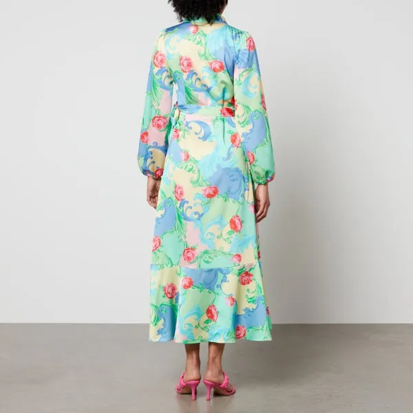 Cras Laracras Printed Satin Wrap Maxi Dress