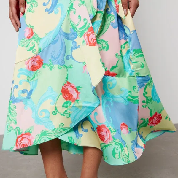 Cras Laracras Printed Satin Wrap Maxi Dress