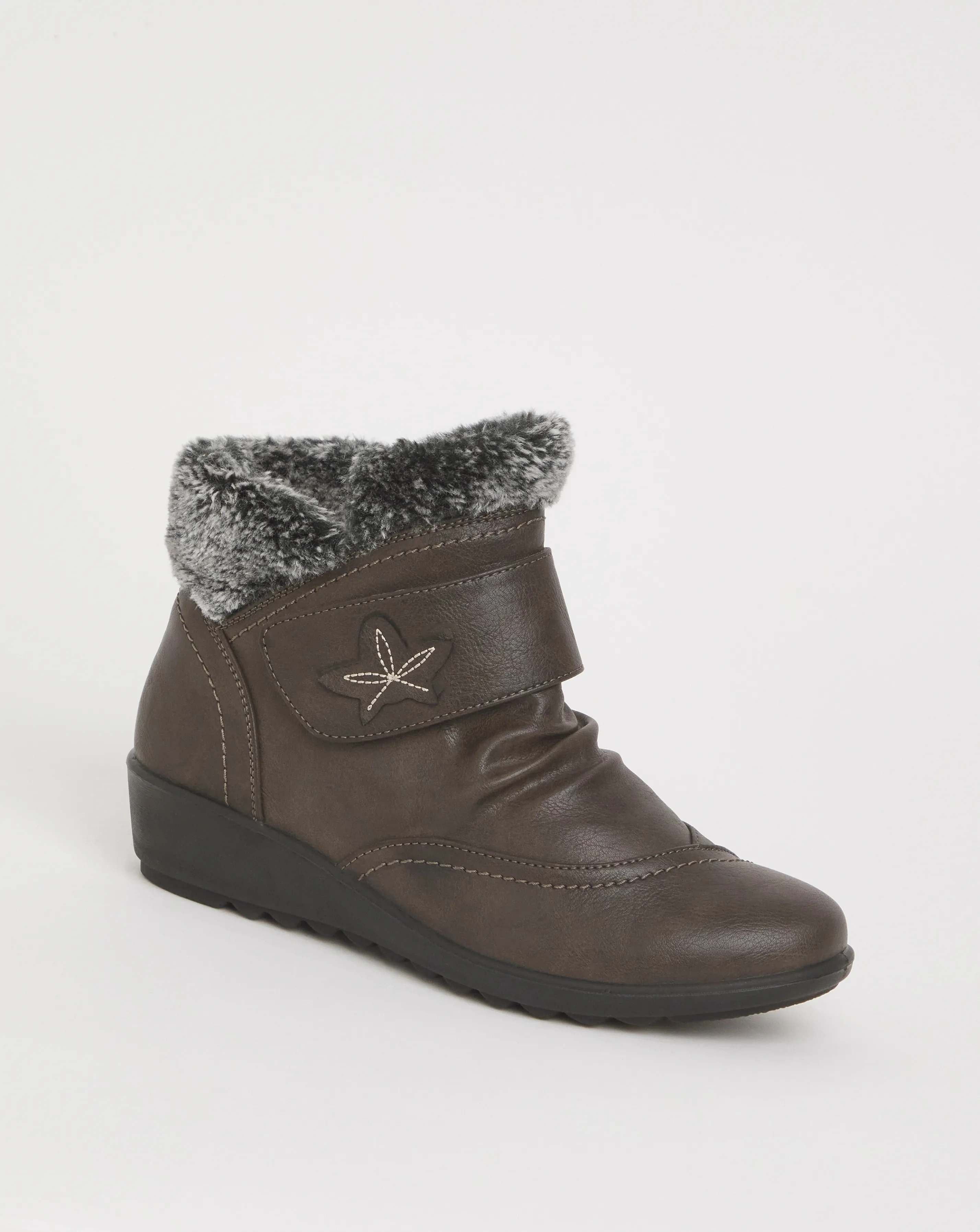 Cushion Walk Touch & Close Faux Fur Ankle Boot EEE Fit