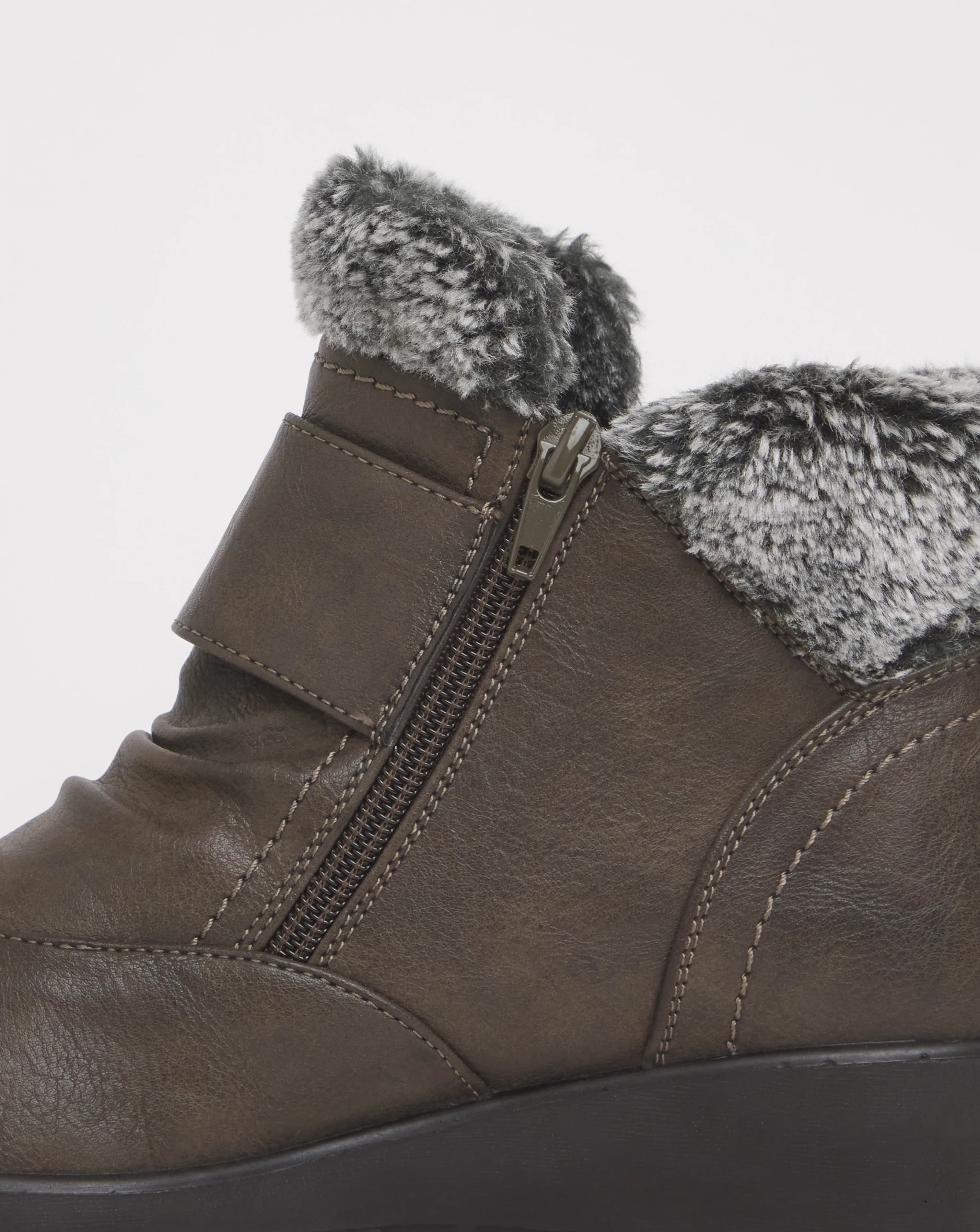 Cushion Walk Touch & Close Faux Fur Ankle Boot EEE Fit