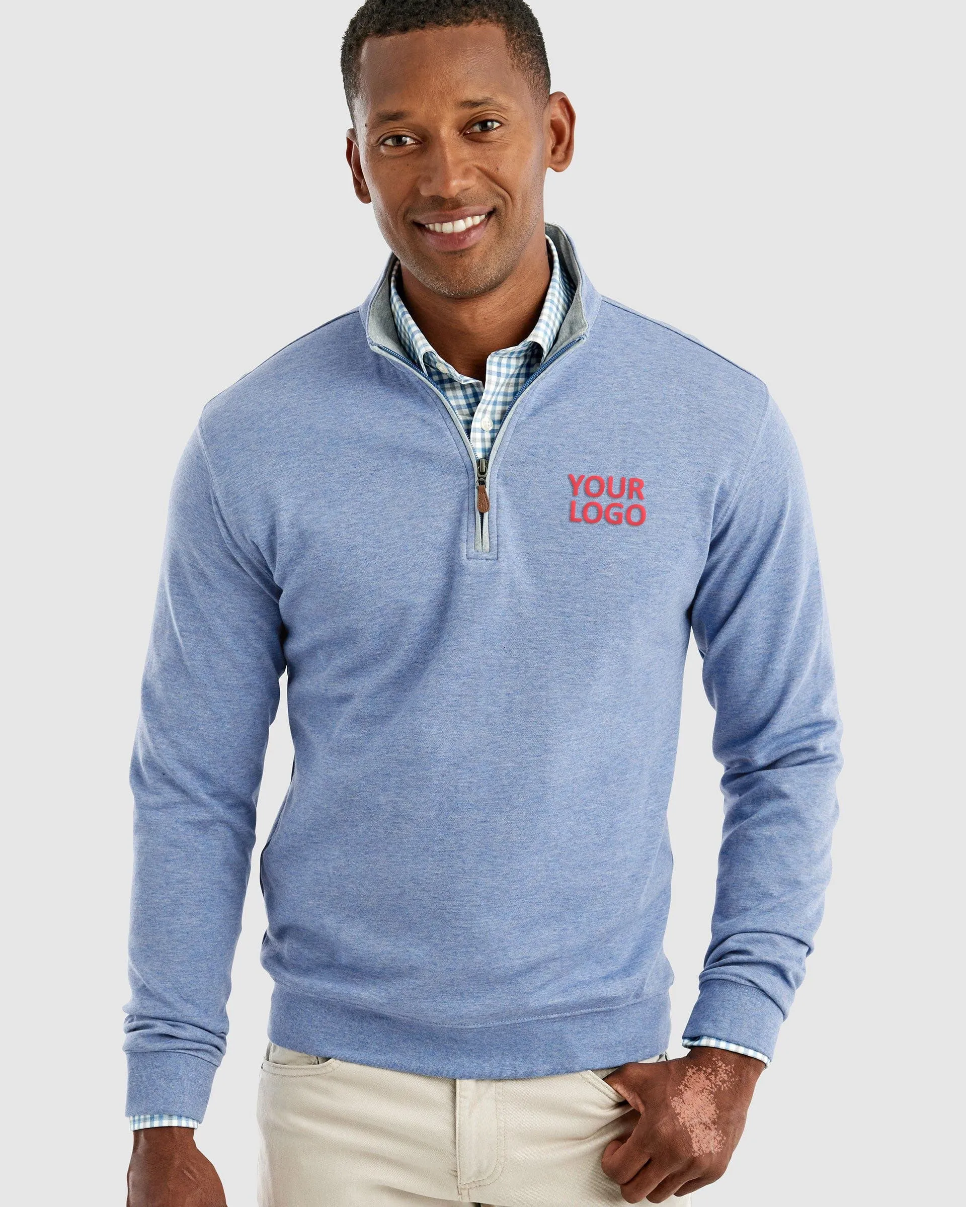 Custom Johnnie O Mens Sully 1/4 Zip Pullover JMKO1460 Laguna Blue