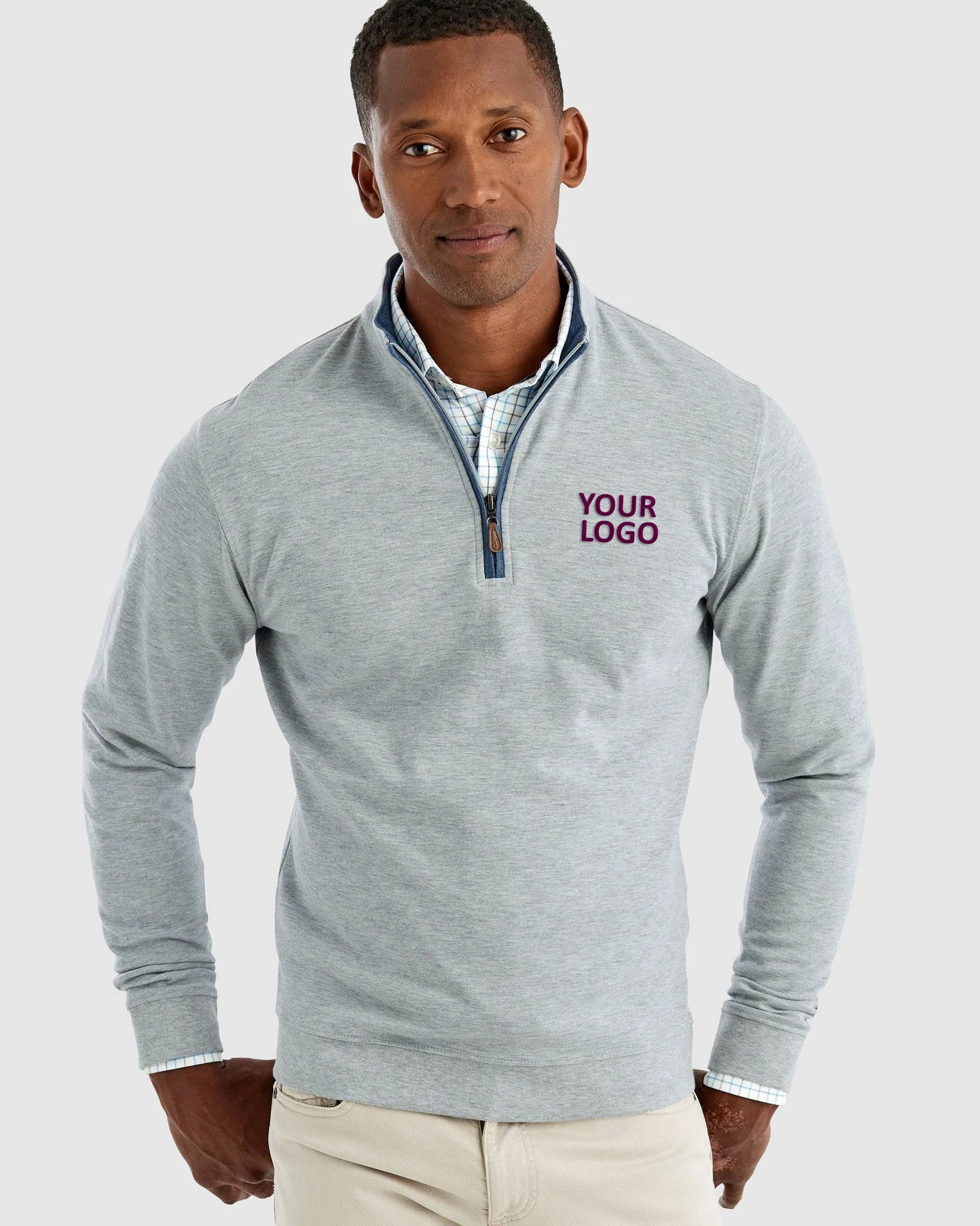 Custom Johnnie O Mens Sully 1/4 Zip Pullover JMKO1460 Light Gray