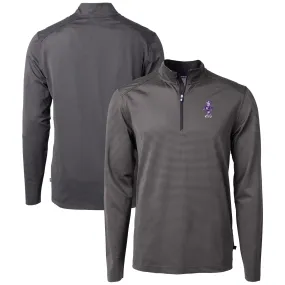 Cutter & Buck  Kansas State Wildcats Black/Gray Vault DryTec Virtue Eco Pique Micro Stripe Recycled Quarter-Zip Pullover