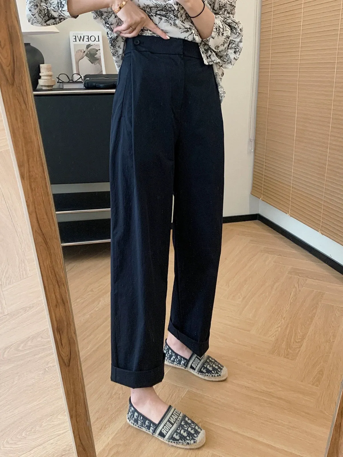 Dading homemade origami pants! Slightly wrinkled paper-like crotch-covering straight pants for women, summer loose casual pants,