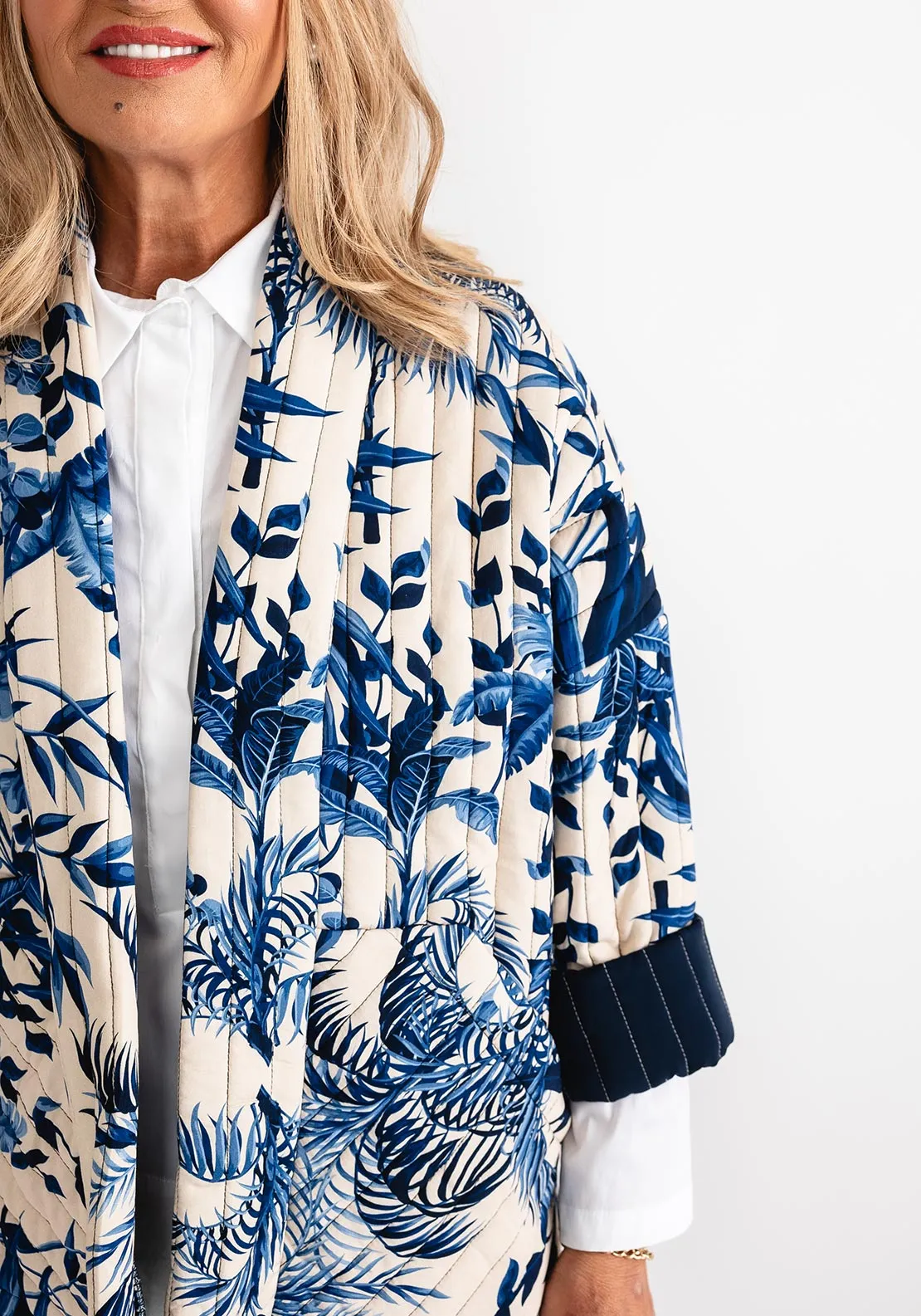 D.e.c.k by Decollage Tropical Print Quilted Jacket, Navy