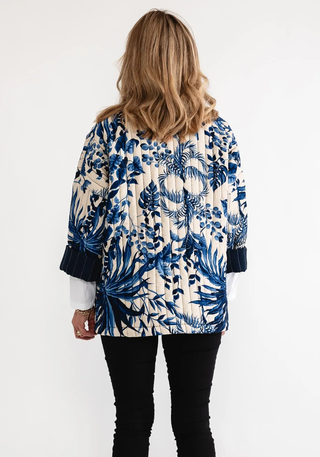 D.e.c.k by Decollage Tropical Print Quilted Jacket, Navy