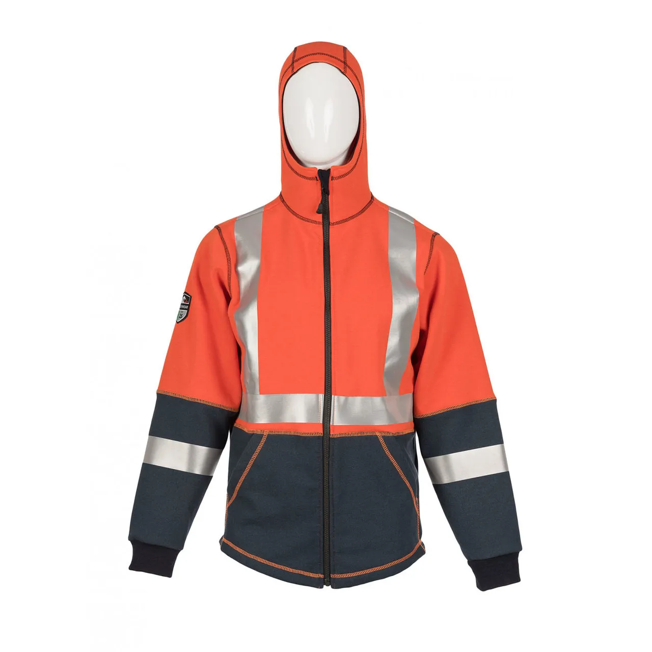 DragonWear FR Non-ANSI Hi Vis Orange Navy Bottom X-Back Elements Lightning Made in USA Jacket DFML135