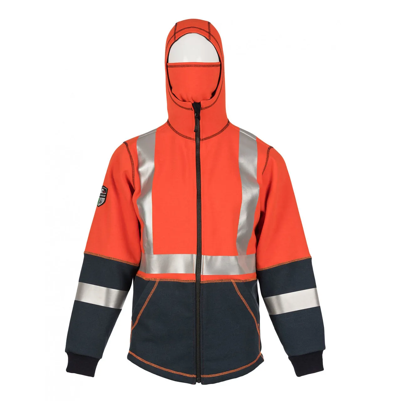 DragonWear FR Non-ANSI Hi Vis Orange Navy Bottom X-Back Elements Lightning Made in USA Jacket DFML135