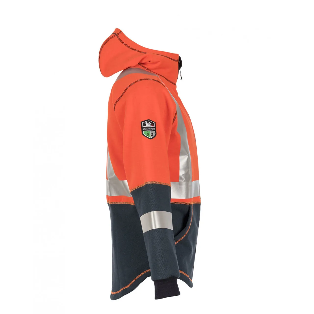 DragonWear FR Non-ANSI Hi Vis Orange Navy Bottom X-Back Elements Lightning Made in USA Jacket DFML135