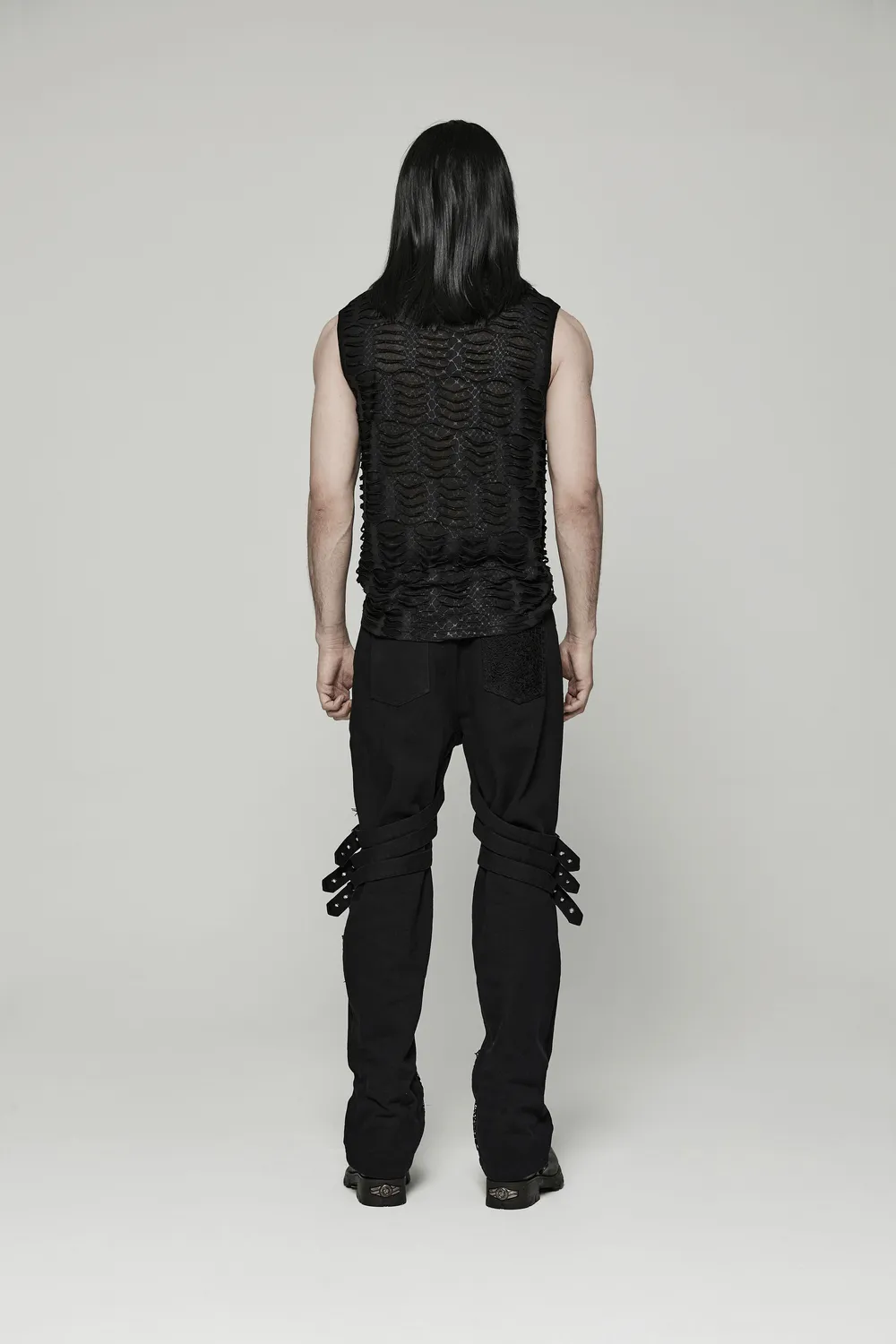 Edgy Men's Asymmetric Mesh Sleeveless Gothic Top