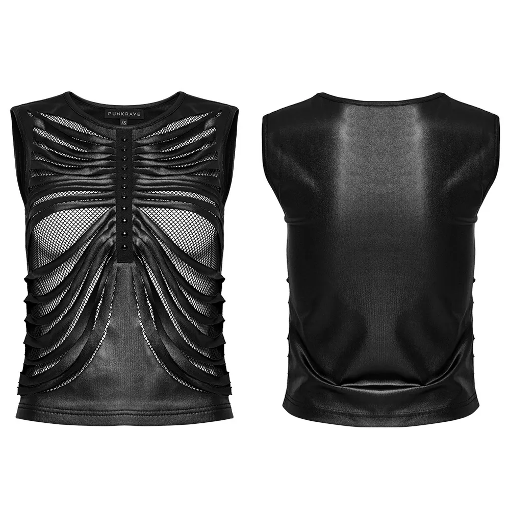 Edgy Sleeveless Elastic Mesh Crop Top for Women