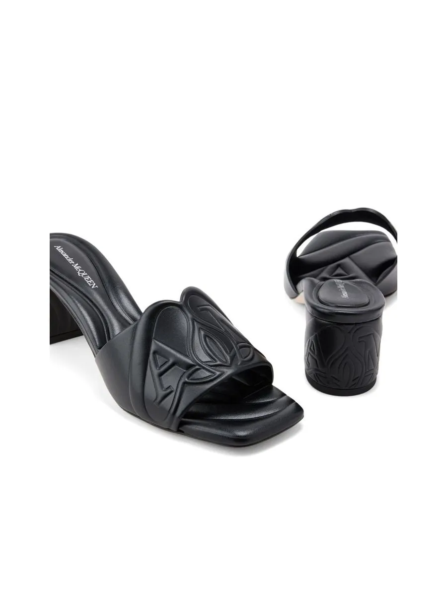 Embossed Mid Block Heel Sandals