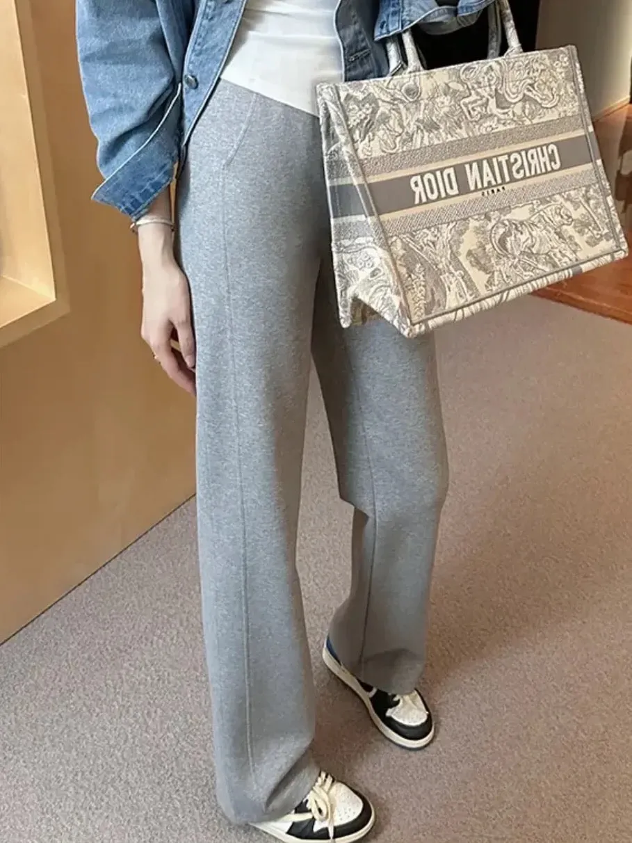 European original space cotton casual straight pants for women 2024 autumn all-match loose high waist tall and slim wide leg pan