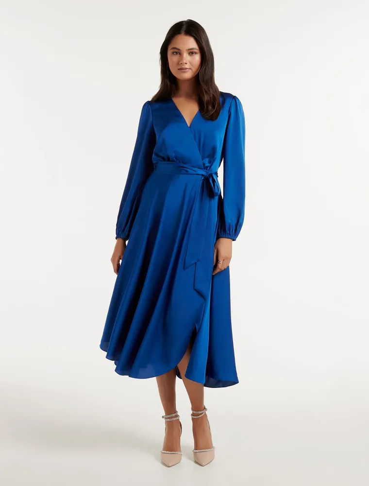 EverNew Marilyn Satin Wrap Midi Dress