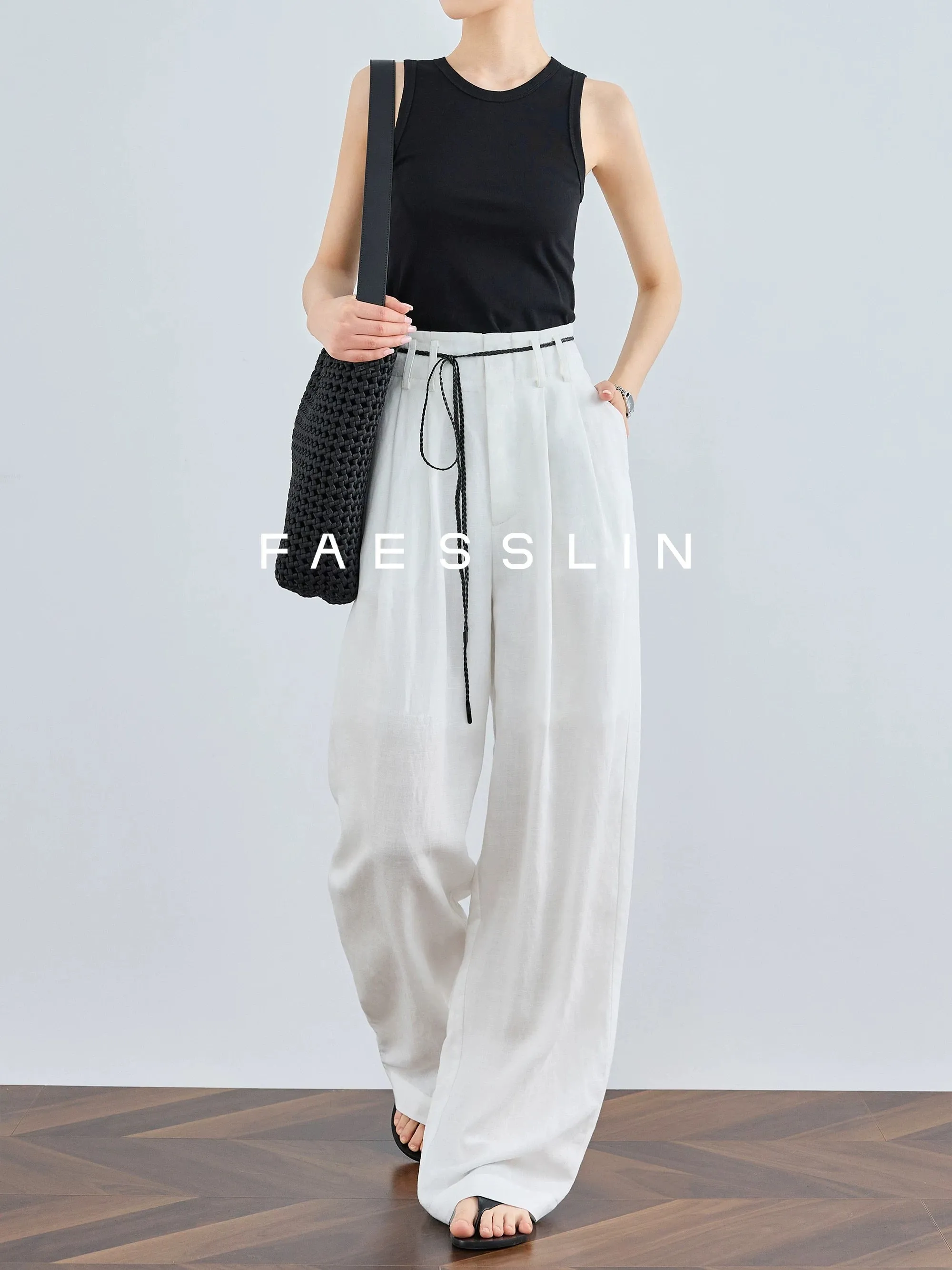 FAESSLIN Tencel linen wide-leg pants for women's summer thin tall lengthened straight white drape suit pants