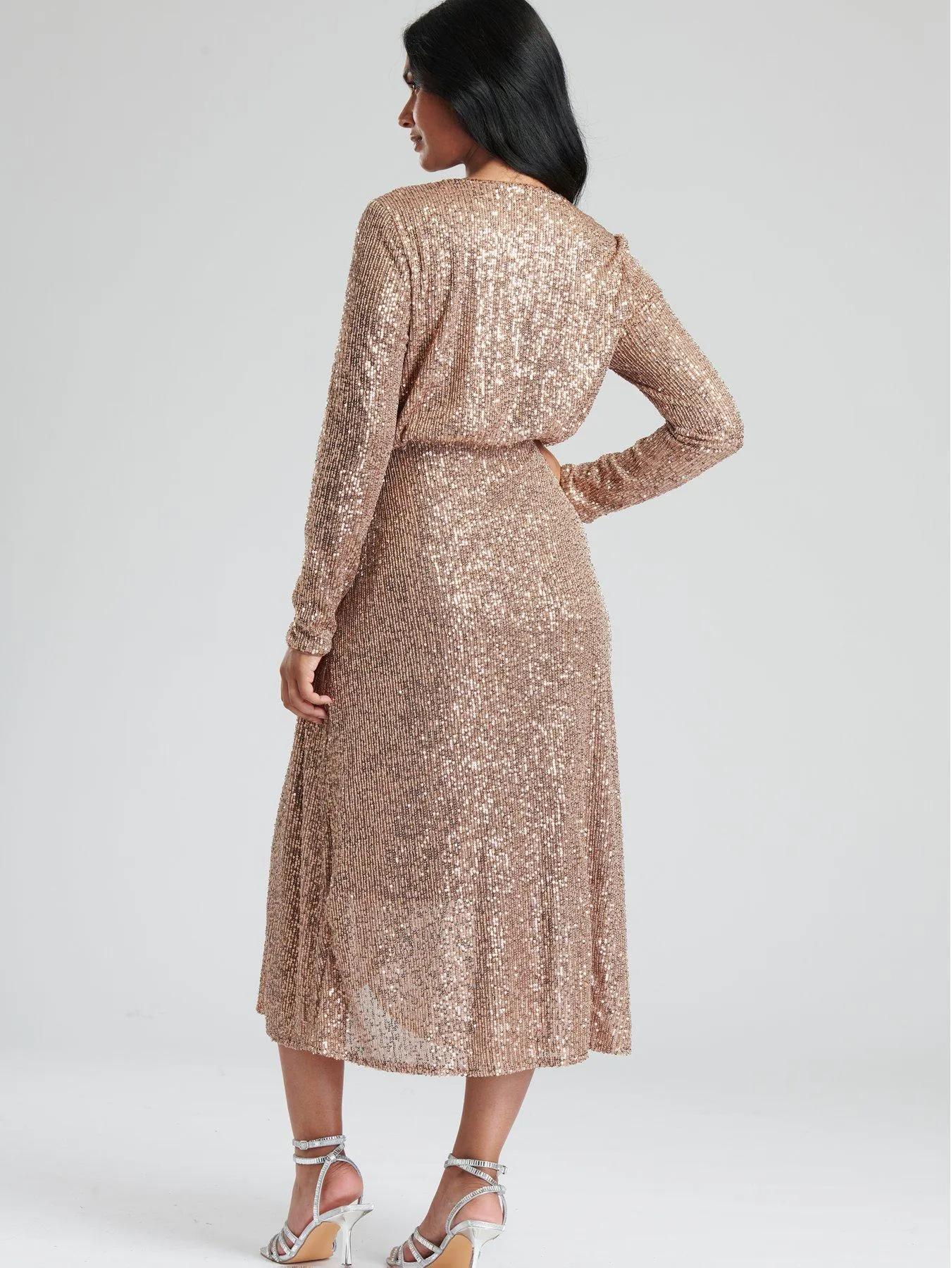 Finding Friday Bronze Sequin Wrap Midi Dress