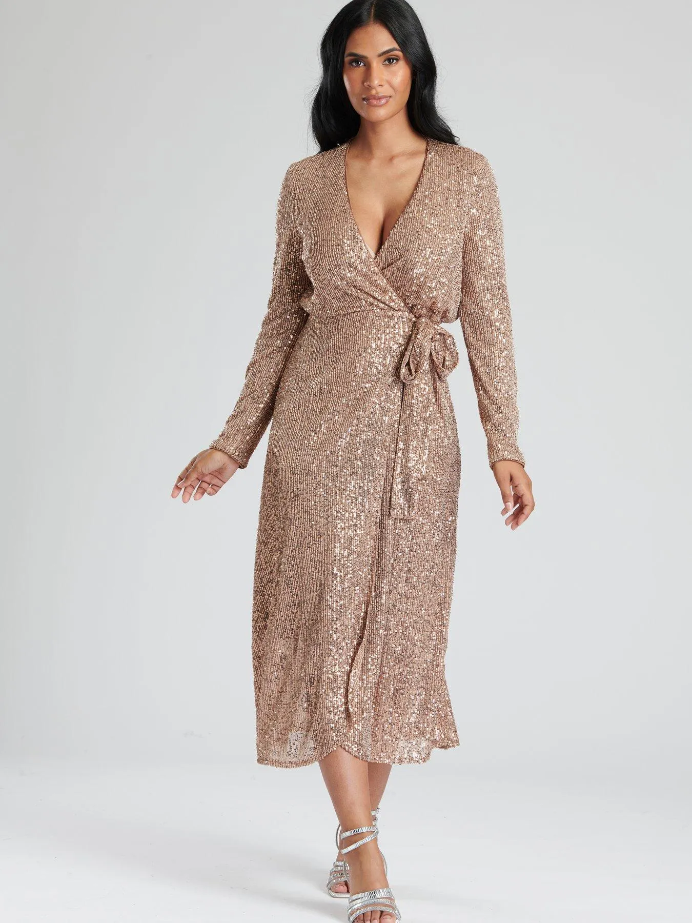 Finding Friday Bronze Sequin Wrap Midi Dress