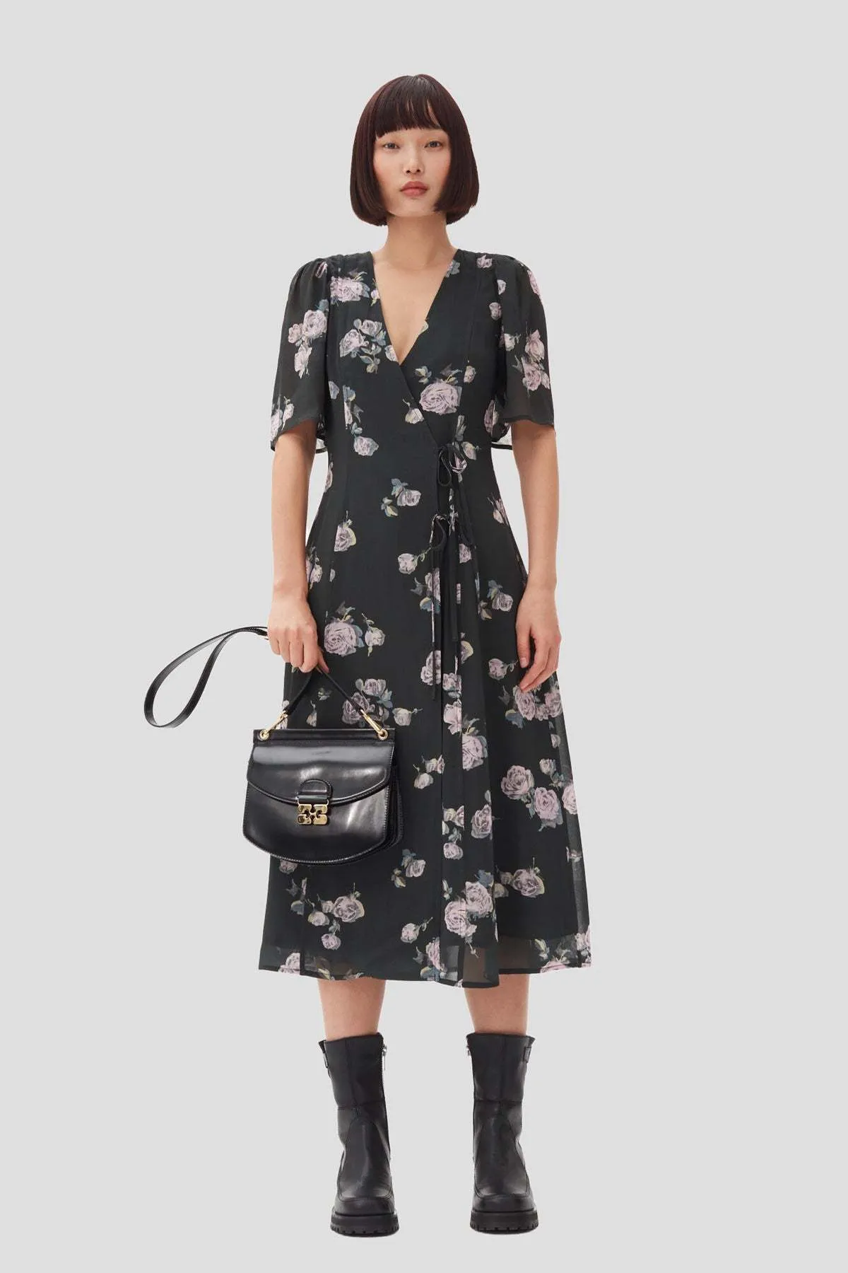 Fluid Crepe Wrap Midi Dress - Climbing Ivy