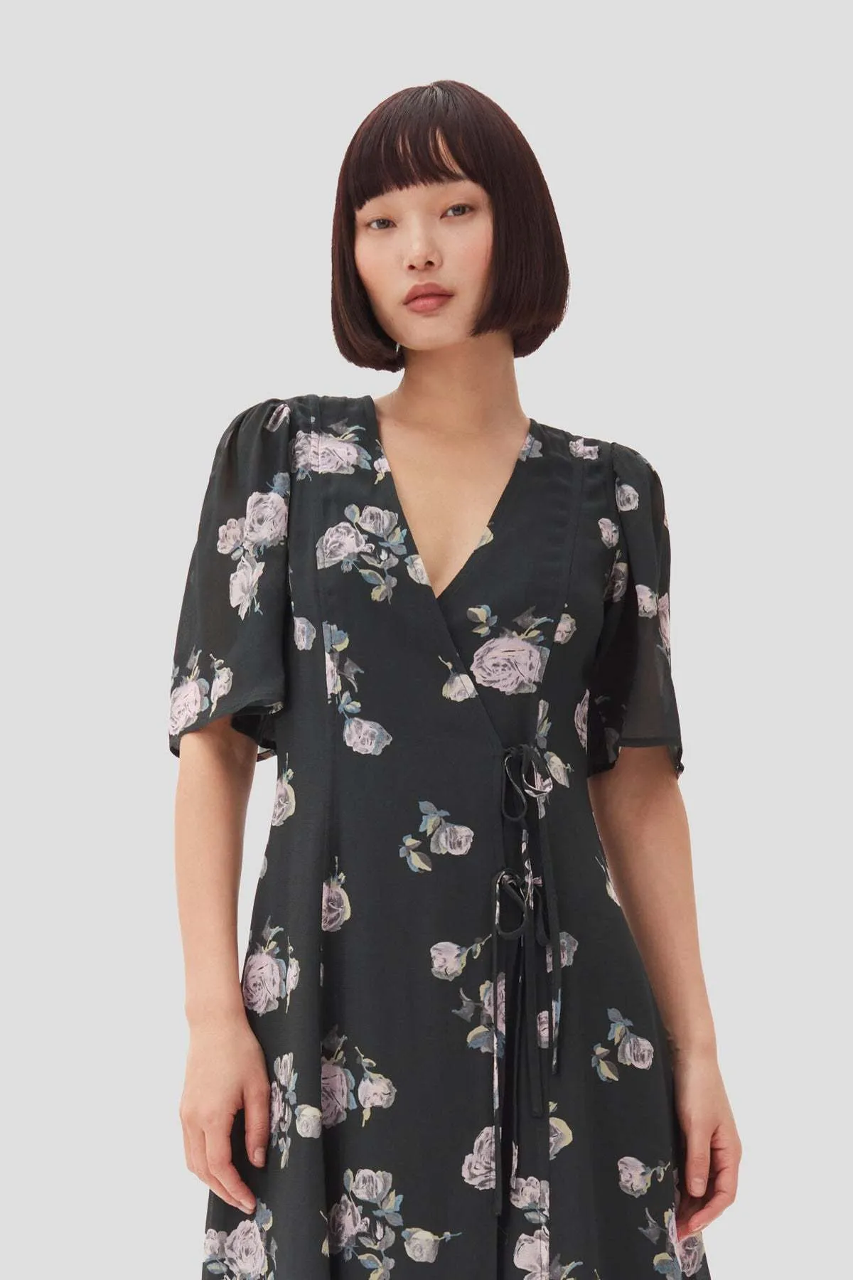 Fluid Crepe Wrap Midi Dress - Climbing Ivy