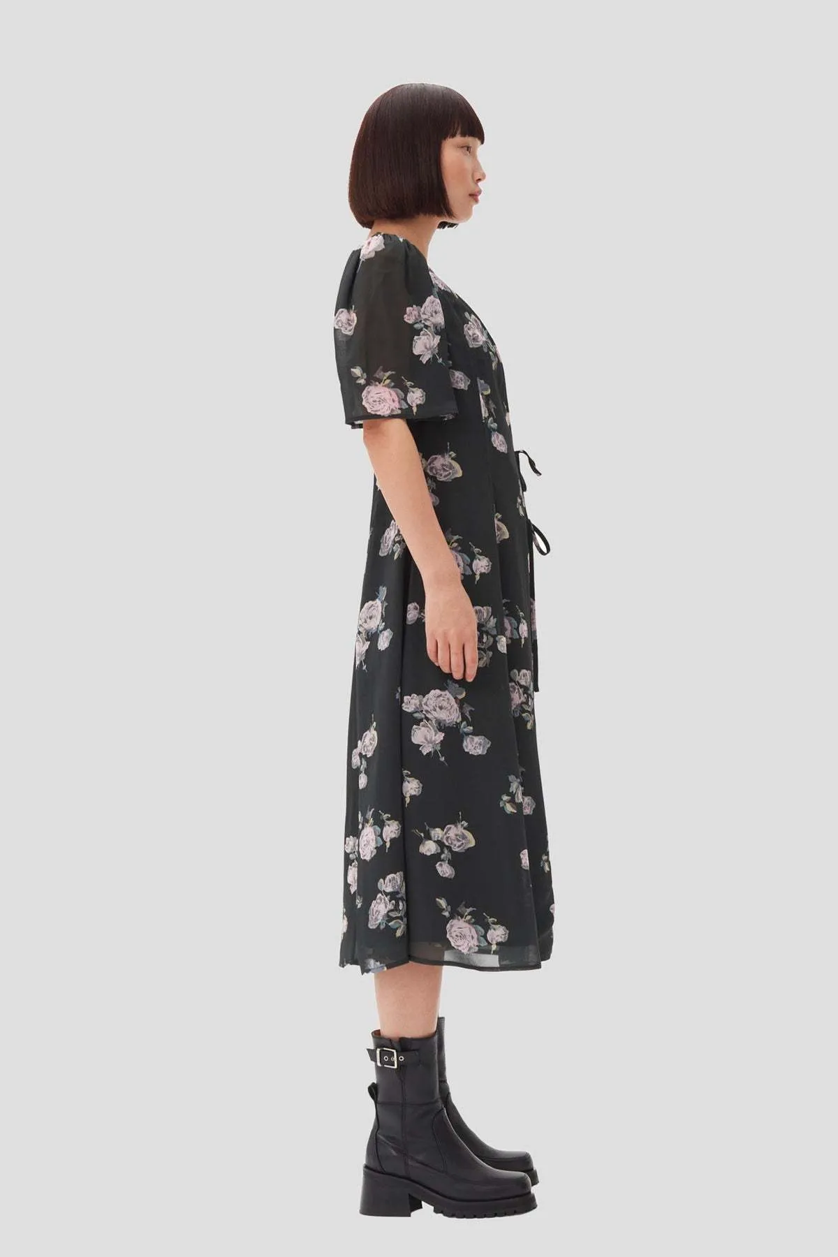 Fluid Crepe Wrap Midi Dress - Climbing Ivy