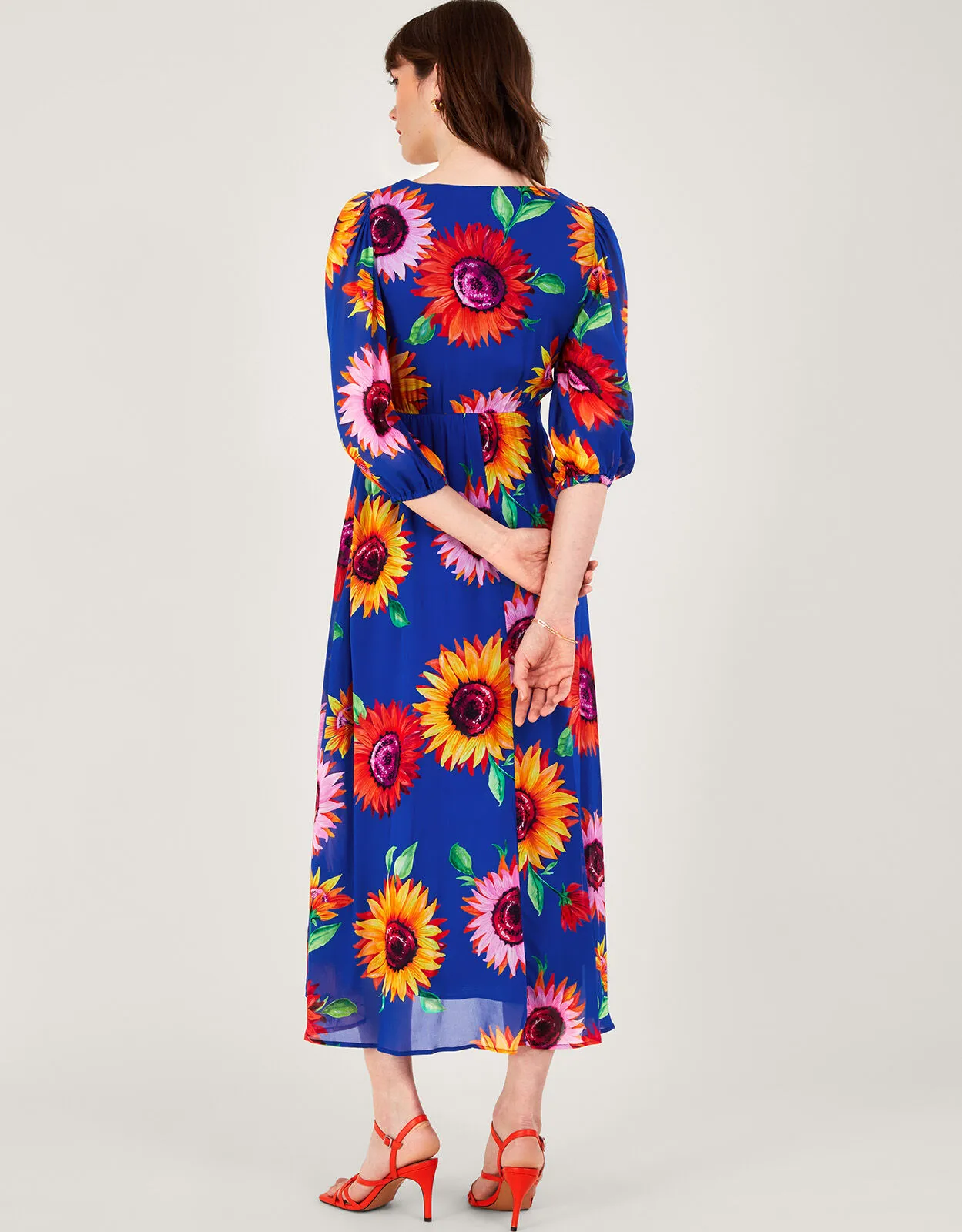 Francesca Floral Print Wrap Dress in Sustainable Viscose Blue